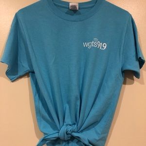 Blue woman’s small WGTS cropped tie knot shirt